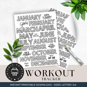 Kleurplaat workouttracker, fitnesstracker 2025, maandelijks gewoontelogboek, dagelijkse trainingskalender, 365 dagen doelengrafiek, fitnesskleurplaat