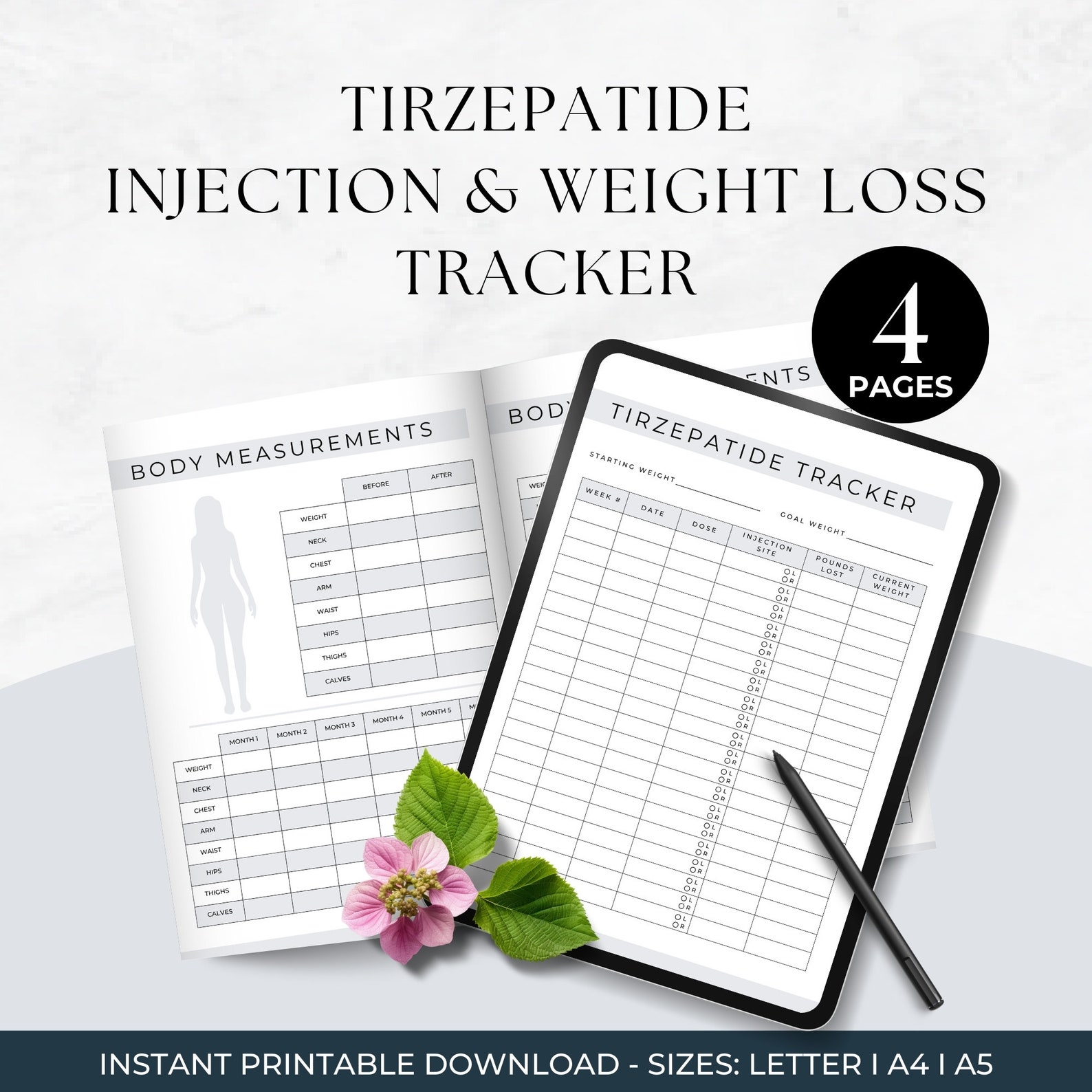Peptide Injection Log Tirzepatide Injection Tracker, Tirzepatide, Weight Loss Tracker, Simple ...