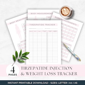 Injectietracker tirzepatide, tirzepatide, gewichtsverliestracker, eenvoudig injectielogboek, GLP-kaart, tracker lichaamsmeting, samengesteld GLP-logboek