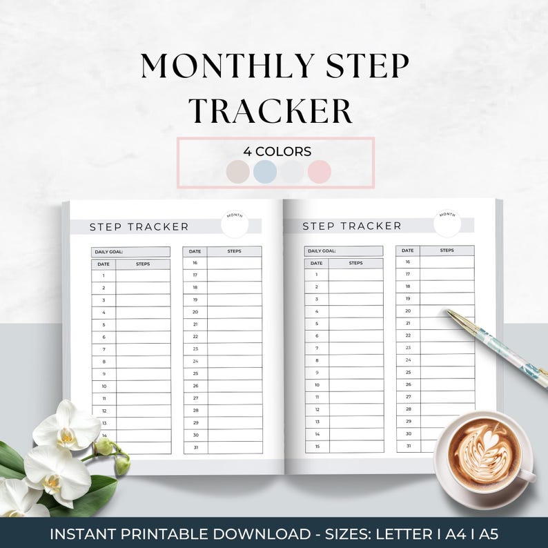 Step Log Color In Step Tracker Printable, Daily Step Log, Fitness Tracker, Health Journal ...