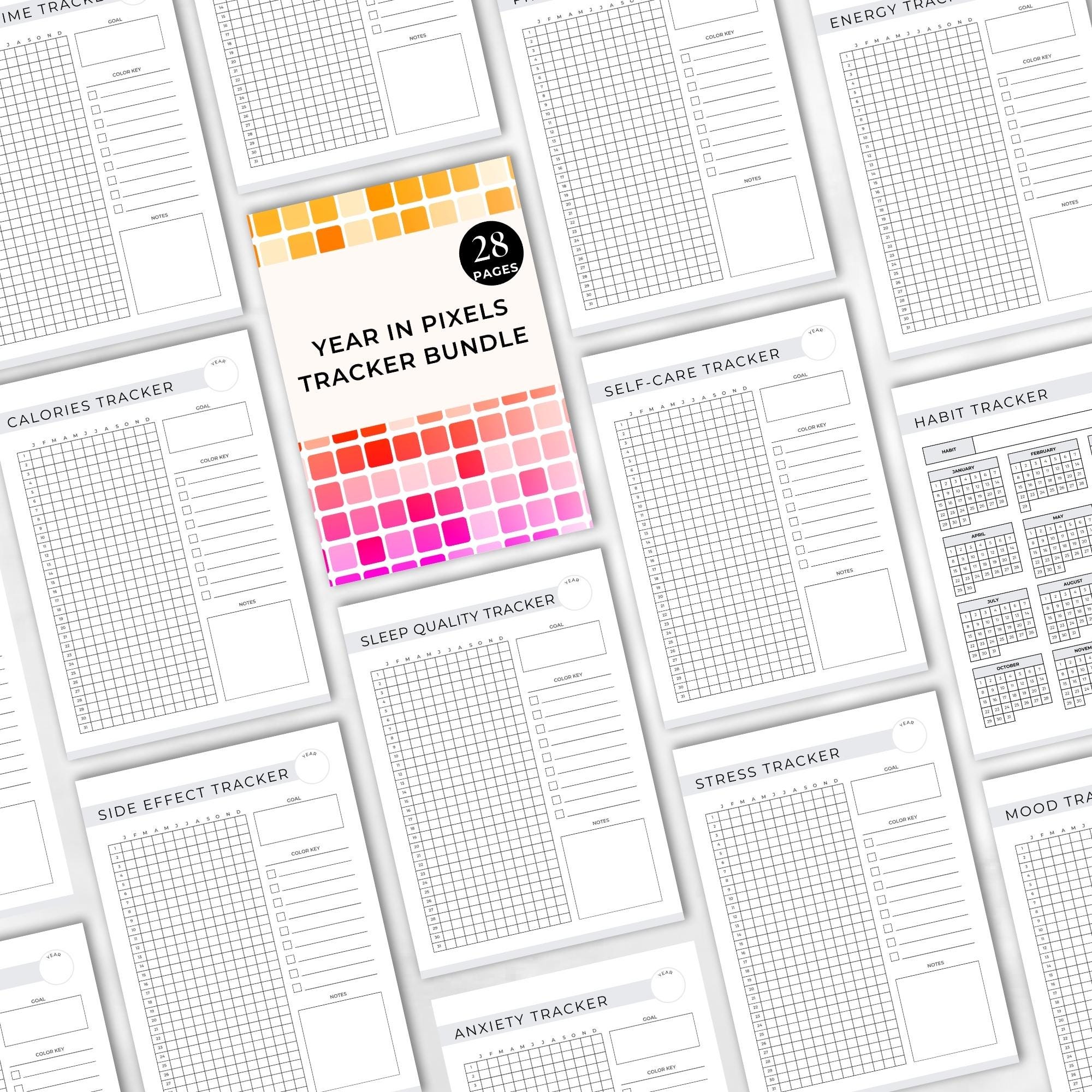 Year in Pixels Printable, Daily Habit Tracker, Bullet Journal Page ...