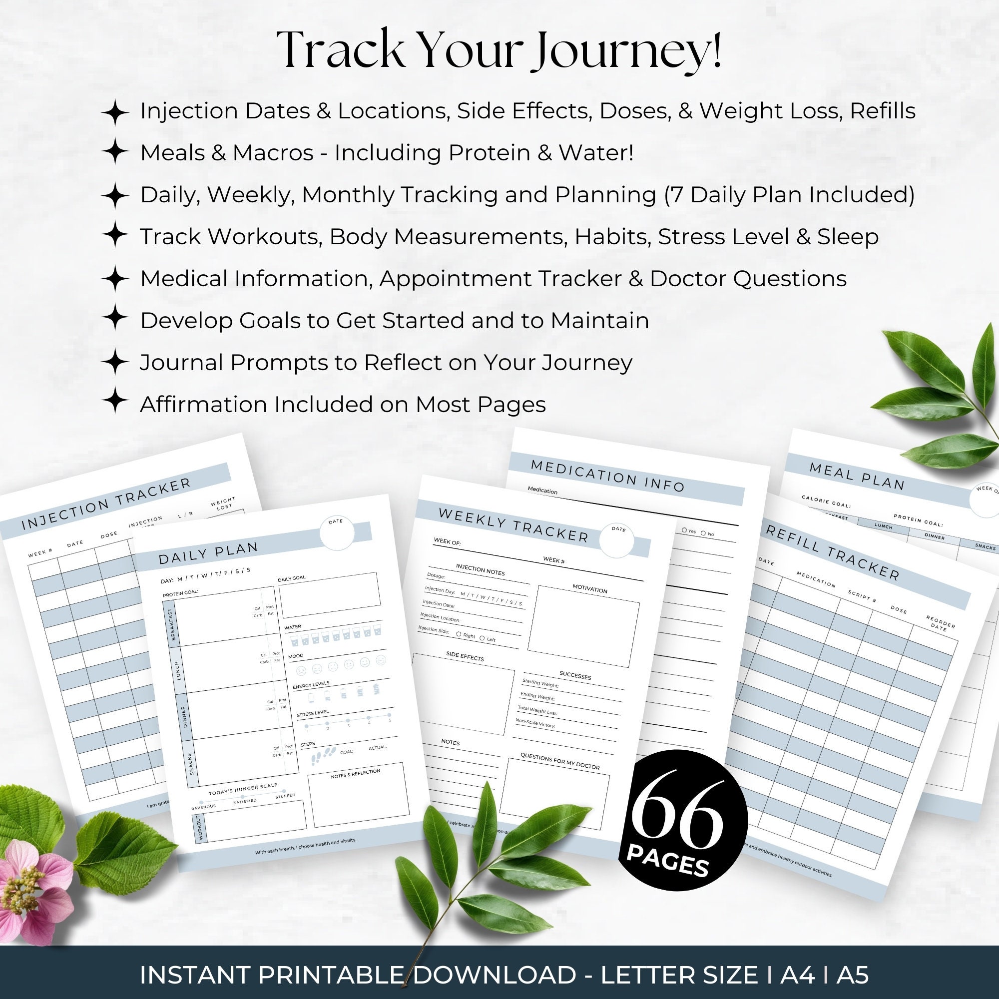 Tirzepatide Weight Loss Journal, Semaglutide Weight Loss Tracker, Goal ...