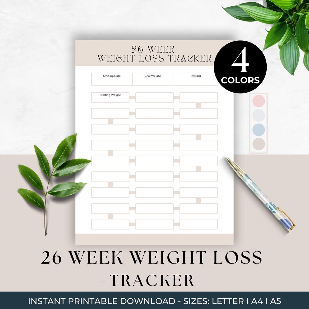 Weight Loss Tracker, 26 Weeks Pounds Lost Tracker, Kilos Lost Log, Goal