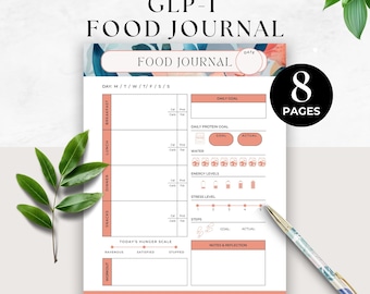 GLP-1 Daily Food Journal, Meal Planner, Weight Loss Eating Plan Tracker, Food Diary, Protein Tracker, Macro Log, Printable Nutrition Log