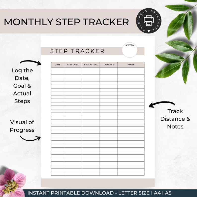Step Tracker Printable, Daily Step Log, Fitness Tracker, Health Journal ...