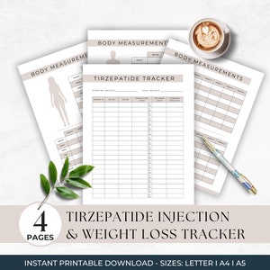 Tirzepatide Injection Tracker, Tirzepatide, Weight Loss Tracker, Simple Injection Log, GLP Chart, Body Measurement Tracker, Compound GLP Log