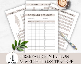 Tirzepatide Injection Tracker, Tirzepatide, Weight Loss Tracker, Simple Injection Log, GLP Chart, Body Measurement Tracker, Compound GLP Log