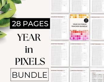Year in Pixels Printable, Daily Habit Tracker, Bullet Journal Page, Yearly Routine Tracker, Wellness Log, Health Chart, Goal Planning Insert