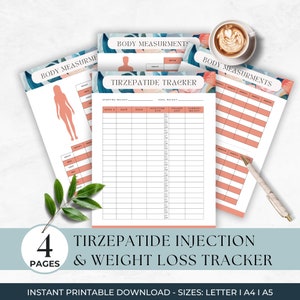 Tirzepatide Injection Tracker, Tirzepatide, Weight Loss Tracker, Simple Injection Log, GLP Chart, Body Measurement Tracker, Compound GLP Log