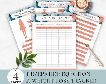 Tirzepatide Injection Tracker, Tirzepatide, Weight Loss Tracker, Simple Injection Log, GLP Chart, Body Measurement Tracker, Compound GLP Log