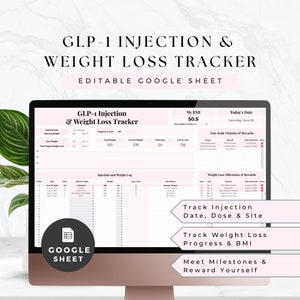 Google-blad GLP1-injectietracker, tirzepatide-gewichtsverliestracker, semaglutide-injectielogboek, samengesteld GLP1-dagboek, GLP1-spreadsheet