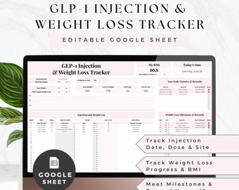 Foglio Google per il monitoraggio delle iniezioni GLP1, monitoraggio della perdita di peso di Tirzepatide, registro delle iniezioni di semaglutide, diario dei composti GLP1, foglio di calcolo GLP1