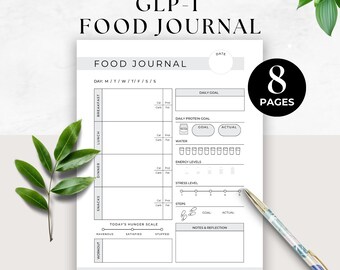 GLP-1 Daily Food Journal, Meal Planner, Weight Loss Eating Plan Tracker, Food Diary, Protein Tracker, Macro Log, Printable Nutrition Log