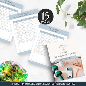 May include: A printable 4-week GLP-1 workout guide for beginners. The guide includes low-impact workouts for steady progress. The cover features a pink jump rope, a green dumbbell, and a smartphone with a white case.