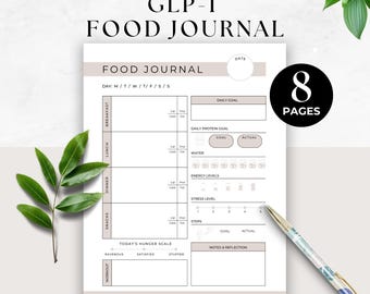 GLP-1 Daily Food Journal, Meal Planner, Weight Loss Eating Plan Tracker, Food Diary, Protein Tracker, Macro Log, Printable Nutrition Log