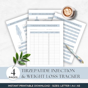 Tirzepatide Injection Tracker, Tirzepatide, Weight Loss Tracker, Simple Injection Log, GLP Chart, Body Measurement Tracker, Compound GLP Log