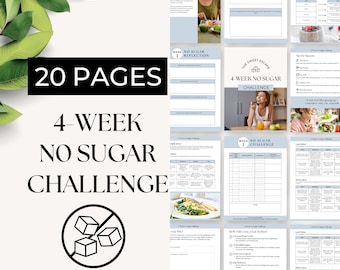 30 Day No Sugar Challenge, Sugar Detox Tracker, No Sweets Diet Health Challenge, Stop Sugar Cravings Quit Sugar Planner, Healthy Eating Log