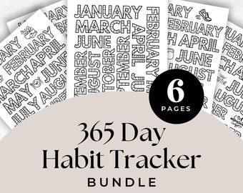 2025 Habit Tracker Kolorowanka, 365-dniowy Kolorowanka Habit Tracker, Koloruj w Kalendarzu, Śledzenie Celów, 365-dniowe Wyzwanie, Codzienna Motywacja