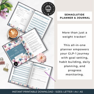 SemaGlutide Planner and Journal
66 Pages
Designed to Support Your Weight Loss Journey when using Semaglutide & Tirzepatide
Instant Printable Download
Sized Included: Letter, A4, A5
