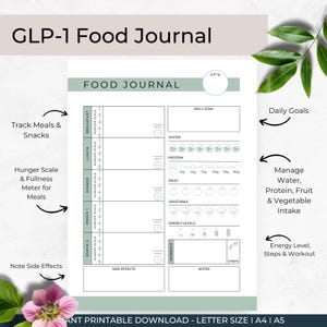 GLP-1 Daily Plan Food Journal or Diary
8 Pages
Instant Printable Download
Sizes Included: Letter, A4, A5