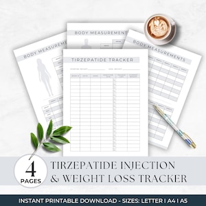 Tirzepatide Injection Tracker, Tirzepatide, Weight Loss Tracker, Simple Injection Log, GLP Chart, Body Measurement Tracker, Compound GLP Log