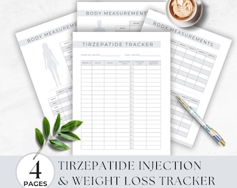Tirzepatide Injection Tracker, Tirzepatide, Weight Loss Tracker, Simple Injection Log, GLP Chart, Body Measurement Tracker, Compound GLP Log