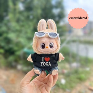 Labubu I Love Custom Embroidered T-Shirt, Embroidery Labubu Personalized Doll Clothes 17 cm for V1 V2 V3, Write Your Text Labubu Shirt