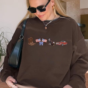Embroidered Americana Western Cowboy USA 4th of July Sweatshirt, Vintage Inspired Fourth of July Embroidery Crewneck, Independence Day