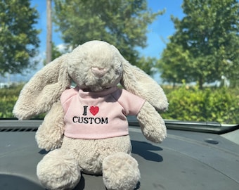 Personalized Embroidered Shirt for Jellycat Plush Toys, Custom Name Doll Clothes Gift for Kids Stuffed Animal Clothing, Custom Toy T-shirt
