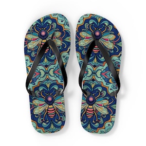 Bee Boho, Hippy Flip Flops Womens Boho Thong Sandals, Slip On Beach Shoes, Pool, Summer Vacation wear