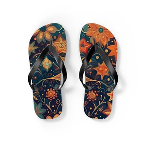 Boho Floral Flip Flops for Women, Thong Sandals, Slip On Beach Shoes