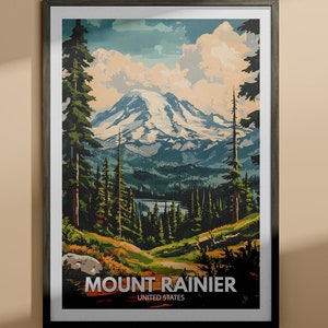 Impression Rainier - Affiche Mount Rainier / Art de montage des États-Unis / Poster de voyage aux États-Unis / Impressions nature