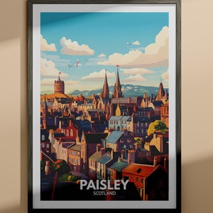 Lámina de arte de Paisley - Póster de viaje de Paisley / Lámina de arte mural de Escocia / Decoración del hogar de Escocia / Decoración de arte mural de viaje / Póster de ciudad único