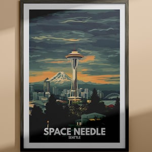 Space Needle print - Space Needle travel poster / Seattle wall art print / Seattle home decor / Travel wall decor / Unique city poster
