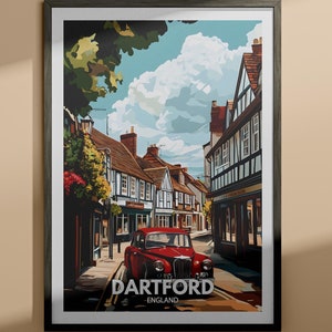 Impresión de Dartford - Póster de viaje de Dartford / Impresión de arte mural de Inglaterra / Decoración del hogar de Inglaterra / Decoración de arte mural de viaje / Póster de ciudad único