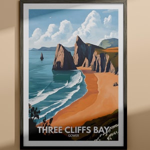 Three Cliffs Bay-kunstprint - Three Cliffs Bay-poster / Gower-strandkunst / Gower-reisposter / Natuurprints
