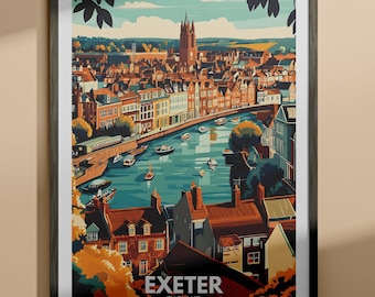 Exeter print - Exeter travel poster / England wall art print / England home decor / Travel wall art decor / Unique city poster