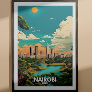 Impresión artística de Nairobi - Póster de viaje de Nairobi / Impresión de arte mural de Kenia / Decoración del hogar de Kenia / Decoración de arte mural de viaje / Póster de ciudad único