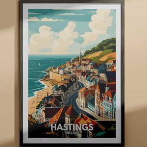 Hastings print - Hastings travel poster / England wall art print / England home decor / Travel wall art decor / Unique city poster