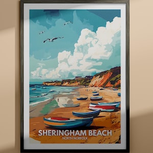 Sheringham Beach-afdruk - Sheringham Beach-poster / Norfolk-strandkunst / Norfolk-reisposter / Natuurafdrukken