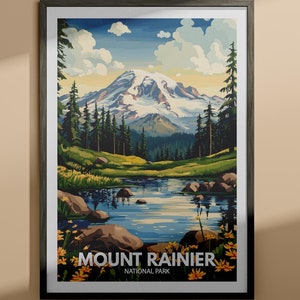 Impression Mount Rainier - Affiche du parc national du Mont Rainier / Art des parcs nationaux des États-Unis / Affiche de voyage aux États-Unis / Impressions nature