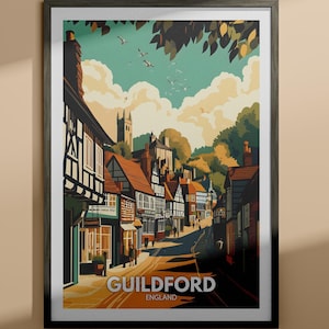 Guildford print - Guildford travel poster / England wall art print / England home decor / Travel wall art decor / Unique city poster