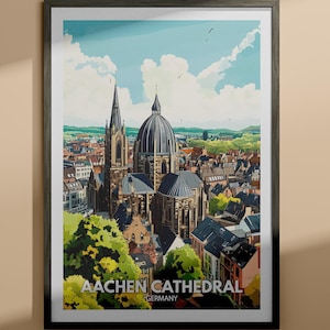 Impresión de la catedral de Aquisgrán - Póster de viaje de la catedral de Aquisgrán / Impresión de arte de pared de Alemania / Decoración del hogar de Alemania / Decoración de arte de viaje / Póster de ciudad único