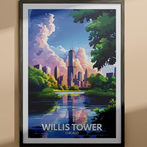 Willis Tower print - Willis Tower travel poster / Chicago wall art print / Chicago home decor / Travel wall decor / Unique city poster