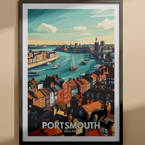 Impresión de Portsmouth - Póster de viaje de Portsmouth / Impresión de arte mural de Inglaterra / Decoración del hogar de Inglaterra / Decoración de arte mural de viaje / Póster de ciudad único
