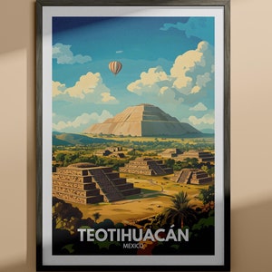 Stampa di Teotihuacan - Poster di viaggio di Teotihuacan / Stampa artistica da parete in Messico / Arredamento per la casa in Messico / Decorazione artistica da parete di viaggio / Poster unico della città