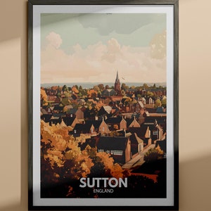 Sutton print - Sutton travel poster / England wall art print / England home decor / Travel wall art decor / Unique city poster