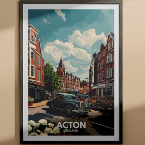 Impresión de Acton - Póster de viaje de Acton / Impresión de arte mural de Inglaterra / Decoración del hogar de Inglaterra / Decoración de arte mural de viaje / Póster de ciudad único