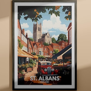St. Albans print - St. Albans reisposter / Engeland kunst aan de muur print / Engeland home decor / reizen muur kunst decor / unieke stad poster