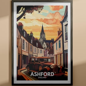 Impresión de Ashford - Póster de viaje de Ashford / Impresión de arte mural de Inglaterra / Decoración del hogar de Inglaterra / Decoración de arte mural de viaje / Póster de ciudad único